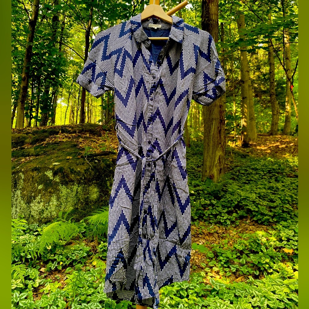 Navy and White Chevron Shirt Dress